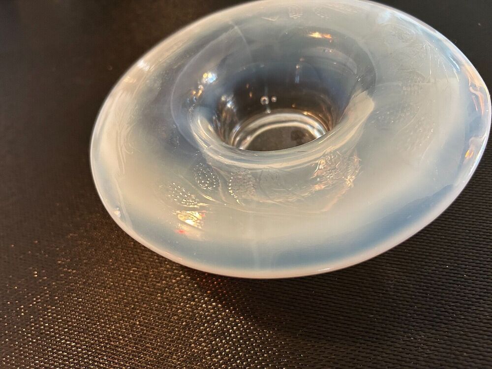 Antique Glass Foval Style Translucent Pearl Opalescent White Fluted Bowl 6 1/4"